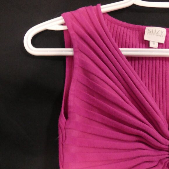 SUZY SHIER | medium | Vibrant Pink Ruched Sleeveless Top | Decorative Accent - Picture 3 of 13